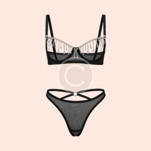 Sheer rhinestone lingerie set