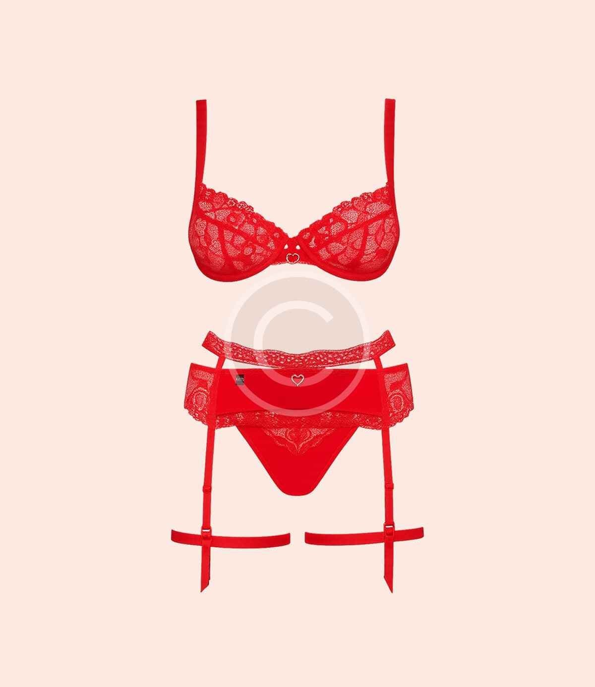 Scarlet lace garter set