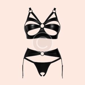 Black vinyl strappy set