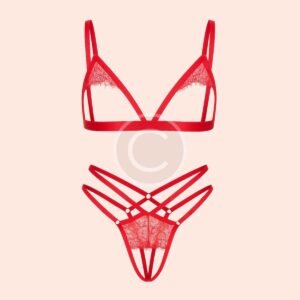 Minimal red lace bralette set